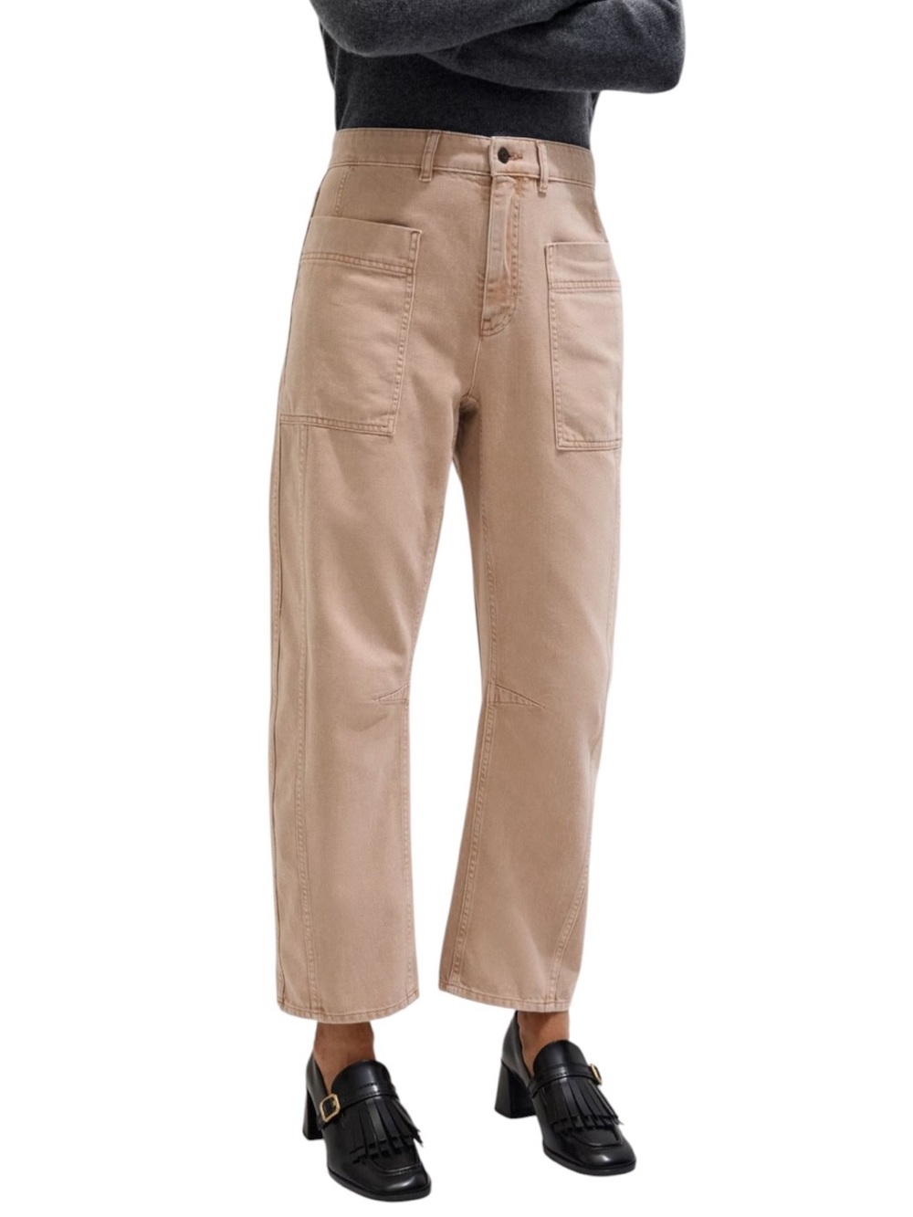 ME+EM Engineered Barrel Leg Jeans 27 Tan Dusted Pink High Rise Utility Canvas